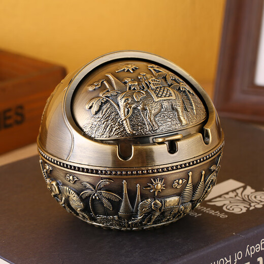 Jingxiu Jiangshan ashtray, high-end, elegant, artistic, new European style with lid, round, creative and personalized tea table, ready to go soon, bronze ready to go