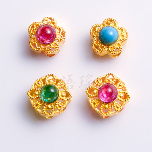 Yuyao 18K gold ancient gold inlay bead cultural toy accessories DIY bracelet bracelet jewelry accessories transfer beads Ruyi Ruby Square Approximately 0.22-0.26g (Item No. 308