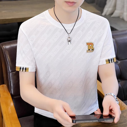 Hailan Home Summer Herren Kurzarm T-Shirt Ice Seide Dünne Trendy Casual Cool T-Shirt 2025 Neue Modemarke Herren Top T869 Black 4xl (ca. 170 ~ 185jin [Jin gleich 0,5 kg) g