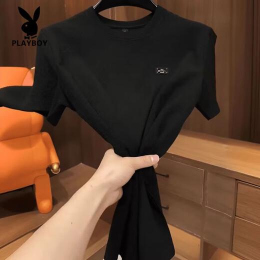 Playboy (Playboy) 2025 Новая мужская футболка с короткими рукавами в летней легкой роскошной универсальной футболке Прохладная и высококачественная модная ледяная шелковая рубашка 1105.