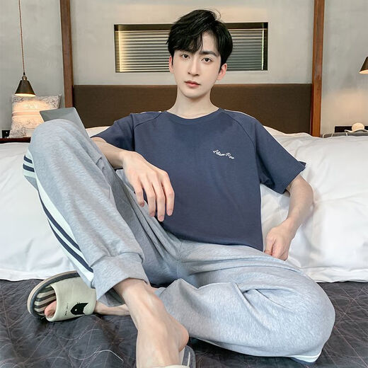 Arctic Velvet Pyjamas Herren Sommerbaumwoll-Kurzarmhosen Hauskleidung für Studenten mittleren Alters im Frühjahr und Herbst Lose großer Dünn-Set H9928 (Kurzärmel-Shorts) L (Empfohlen 90-110jin [Jin gleich 0,5 kg]))