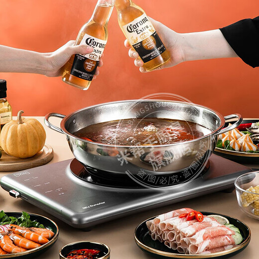 Mi Bangshou stainless steel hot pot basin household thickened flat bottom double-ear clear soup pot commercial hot pot pot induction cooker gas stove universal thickened without cover suitable for 1-2 people 28cm
