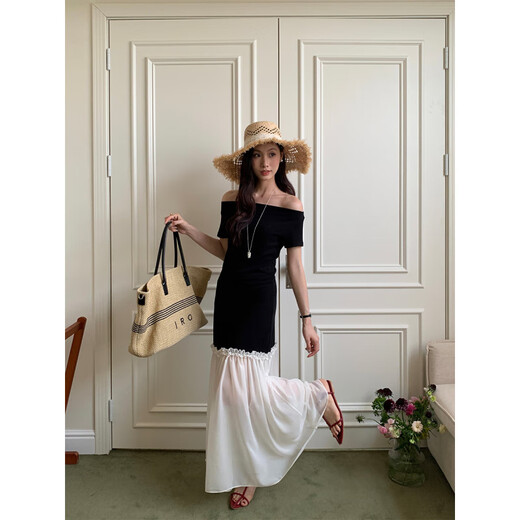 
Inside and Outer Spring 2025 Sleeveless Spliced ​​Chiffon Hem Fake Two-Piece Dress A1105 Blue L