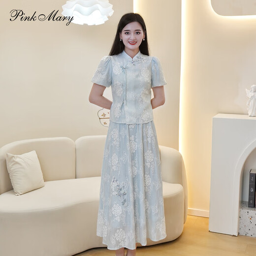 pinkmary时尚套装女2025夏季新款时尚优雅通勤套装TMAOS9712 粉蓝色 M