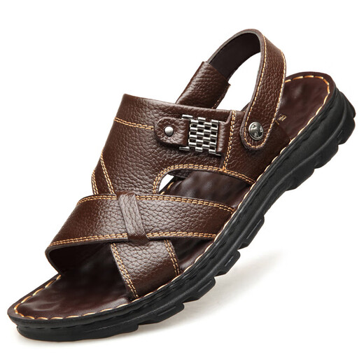 Red Dragonfly [Real Cowhide] Top Cowhide Sandals for Men's Real Leather Summer Men's Sandals for Men 006 Black Cowhide 45
