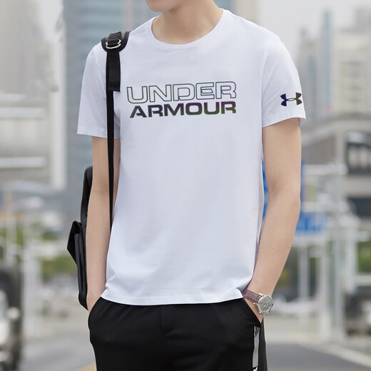 Under Armour UA new sports summer solid color ins round neck T-shirt short-sleeved men and women half-sleeved casual loose fashionable breathable Korean version 11980T-shirt white 3XL