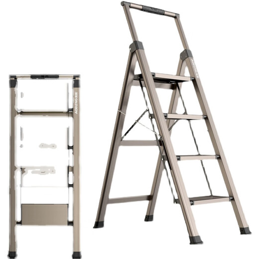 JPHZNB store household ladders top ten aluminum alloy folding invisible handrails four-layer safety herringbone ladder light and economical five-step ladder purple accessories 9215