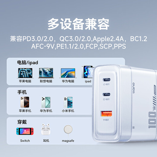 Green Giant (llano) 65W Galliumnitrid-Ladegerät Notebook-Computer-Set PD-Schnellladung geeignet für Apple 17MacBook Pro Huawei Xiaomi Lenovo iPad Pro Multi-Port-Netzteil 100W-Set 2C1A Schnellladung - mit 1,8 Meter weißem Kabel