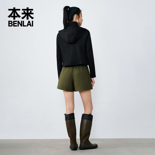 本来BENLAI女士速干夹克夏季新款轻薄运动休闲连帽短外套 黑色 L