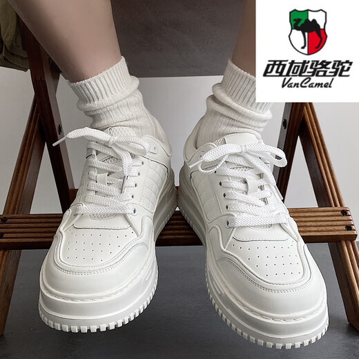 西域骆驼（VANCAMEL）2025新款男鞋一脚蹬休闲百搭运动板鞋厚底潮鞋子夏季透气小白鞋 9720白【品质专柜版 四季款】 38