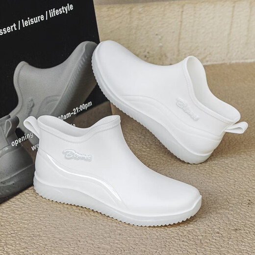 2025 new fashionable kitchen rain boots for women short tube waterproof and non-slip water shoes car wash rubber shoes summer short tube rain boots 8815 white 44