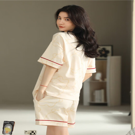 Les pyjamas Jinrenchu pour les femmes en été en coton pur short pour femmes peuvent être portés à l'extérieur de 2025 Nouveau costume de vêtements domestiques 9856 Code M à taille unique recommandée 80-100jin [Jin est égal à 0,5 kg]