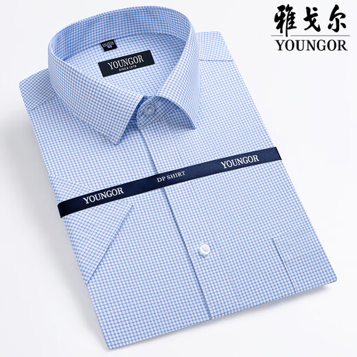 Yager summer men's short-sleeved shirt business formal wear casual loose work iron-free plaid solid color shirt men DX6626 38 (recommended weight 100-120 Jin [Jin equals 0.5 kg])