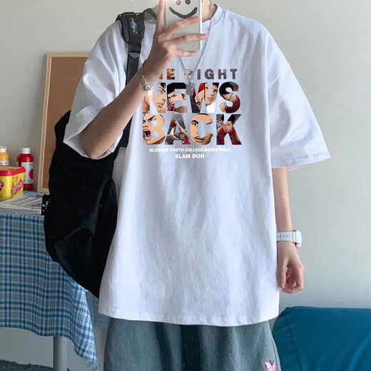 美式重磅纯棉短袖T恤男款夏季潮流宽松百搭休闲半袖体恤情侣上衣 3888*灌篮黑色 3XL  160-180斤
