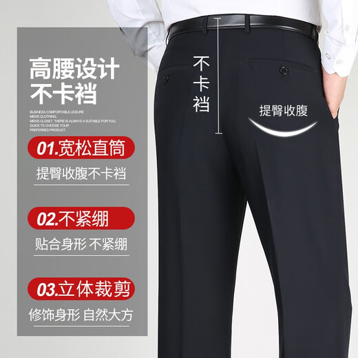 Rommon Lomon wool trousers men's spring and autumn style men's high waist straight-leg suit pants middle-aged and elderly casual pants men's dad trousers Gentleman gray 9906 summer thin style 29 size = 2 feet 2 waist = 73 cm