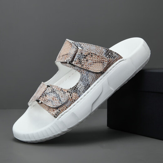 DIFANPU international luxury brand men's shoes high-end men's casual shoes hollow breathable sandals outside wearing fashionable snake pattern flip-flops off-white [brand gift box] 39