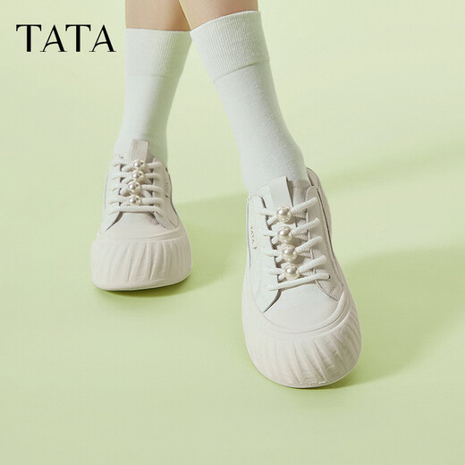 他她（TATA）薄款小白鞋女款2025春季新款透气板鞋女休闲鞋子CT701BM5 白色 39