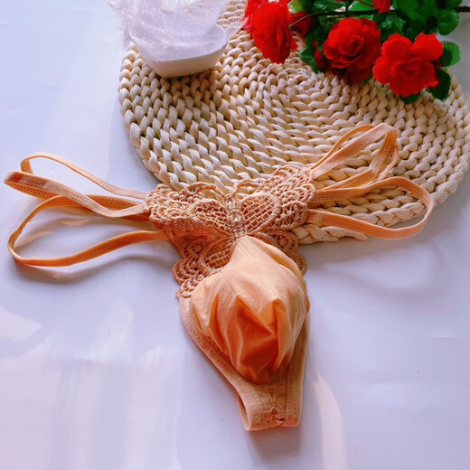 Men's Sexy No-Take-Off Hollow T-string Seamless Thin Strap Couple's Tempting Butterfly Embroidered T-Pants Rose Red One Pack One Size 80-160 Jin Jin is equal to 0.5 kg