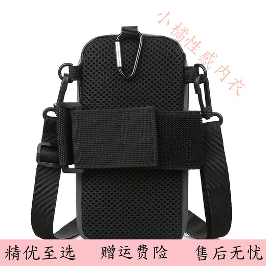 Japanese fashion mobile phone bag running sports arm bag vertical mini hanging belt double zipper shoulder bag casual oblique black
