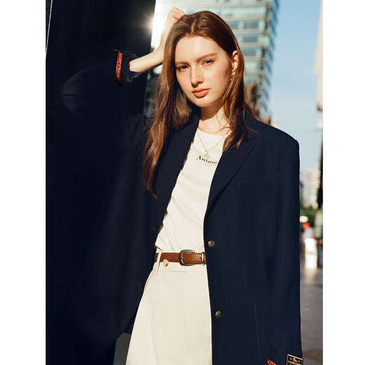 KUHNMARVIN chic niche design suit jacket for women 2025 autumn new style temperament OL commuting small suit K20018 Navy blue S