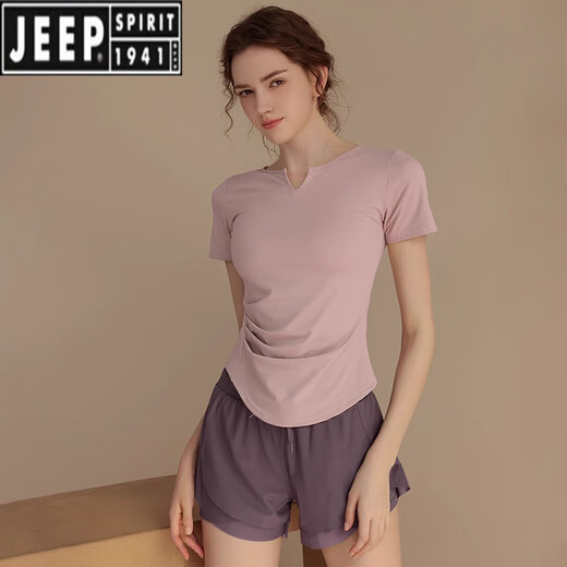 Jeep Spirit Yoga Anzug für Frauen Sommer-Outfit, schlanke und atmungsaktive Lauftrainingsübungen Fitness Schnelltrockne Top rosa Langarm