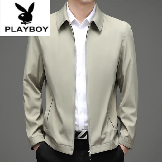 花花公子（PLAYBOY）2025新款春秋含桑蚕丝夹克男中年商务薄款行政爸爸装男士高端外套 38217卡其 2XL 165-180斤穿