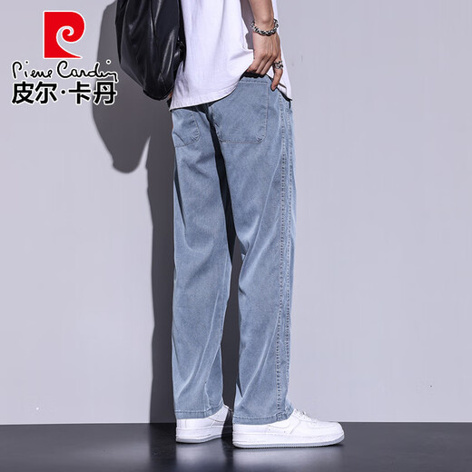 皮尔卡丹（pierre cardin）夏季薄款休闲裤男2025新款潮牌宽松天丝裤子男潮流百搭男士直筒裤 HJ1048浅蓝色 M 体重90-109斤