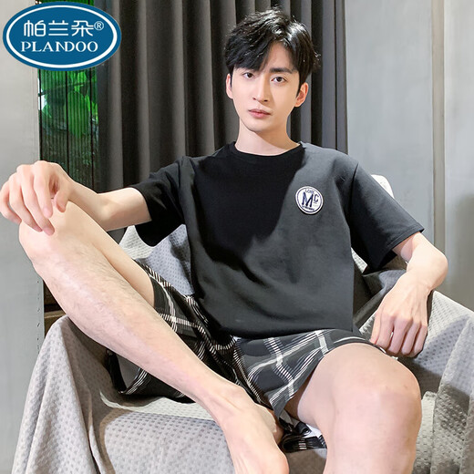 帕兰朵男士睡衣男夏季棉质短袖短裤男生家居服夏天中青年薄款可外穿套装 9930【H系列男短袖短裤套装】 4XL 【推荐180-200斤】