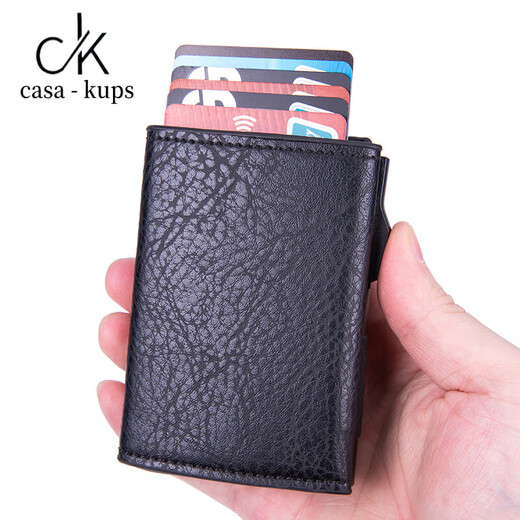 Casa-kups portefeuille en cuir authentique Nouveau sac de carte carte carte Boîte de cartes anti-Theff Brush Men and Women Ultra-Thin Id sac métal grande capacité apparaît automatiquement
