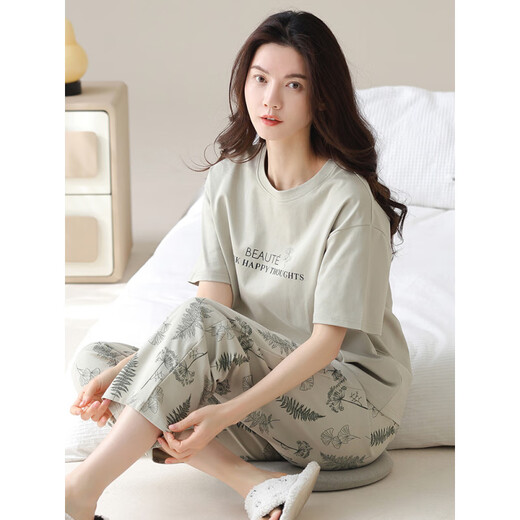 Yalu 2025 Nuevo pijama para mujeres en verano se pueden usar pantalones de manga corta de algodón puro en el exterior. Traje de ropa casera casual YZT9713 L [recomendado 100-120 Jin [Jin equivale a 0,5 kg] desgaste]