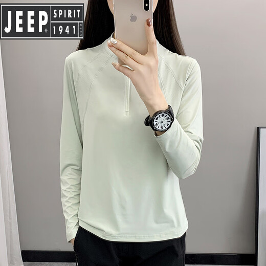 JEEP SPIRIT2025户外运动速干t恤春夏薄款弹力运动透气女士立领长袖快干上衣 浅紫色a2603 2XL