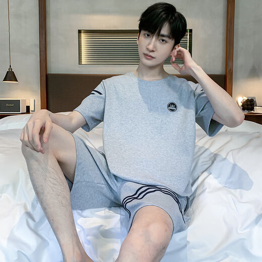 
SHUO GU JIN Summer Men's Short Sleeve Pajamas Thin Cotton Casual Plus Size Teen Home Clothing Men's Loose Suit Summer D9928 L Men