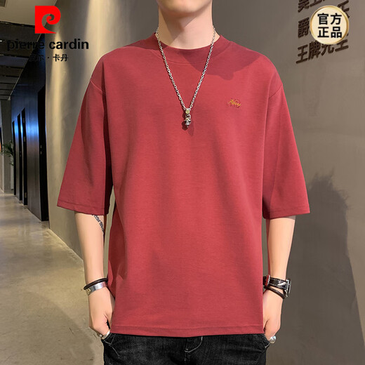 
Pierre cardin men's short-sleeved T-shirt round neck loose five-point sleeve summer new base shirt casual half-sleeved T-shirt top QD659 white L