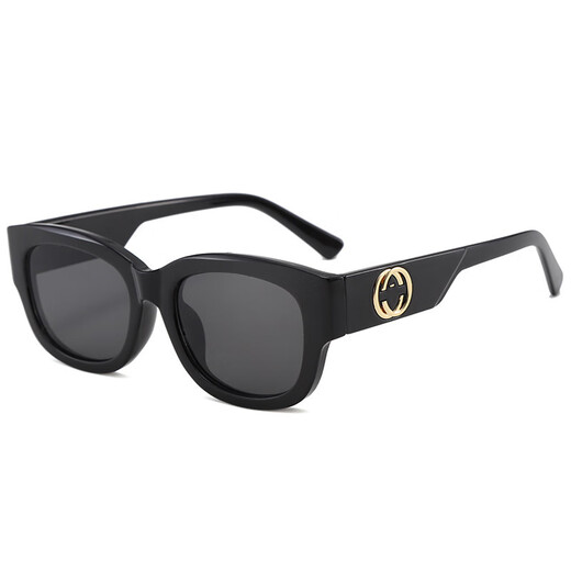 Chenyin Pengxuan Neue Mode Sonnenbrille für Frauen mit hochwertigem Sinn für lila-vorsichtige Internet-Promi-Straßenfotografie Retro European und American Oval Cross-Grate Ink Black Frame Grey Film