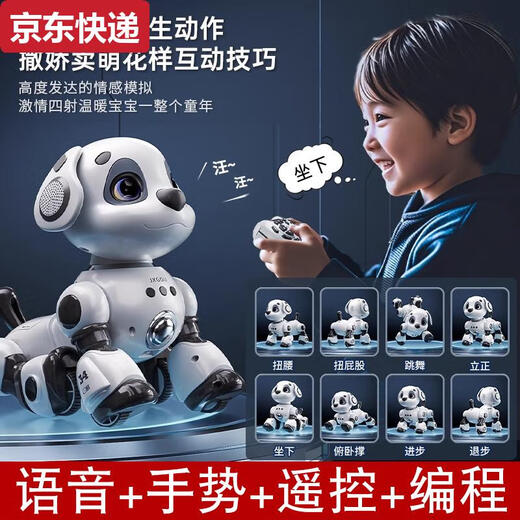 奇立彩2025智能机器狗儿童玩具男孩电动遥控机器人灯光音乐生日礼物 经典语音触摸版双锂电-升级大号