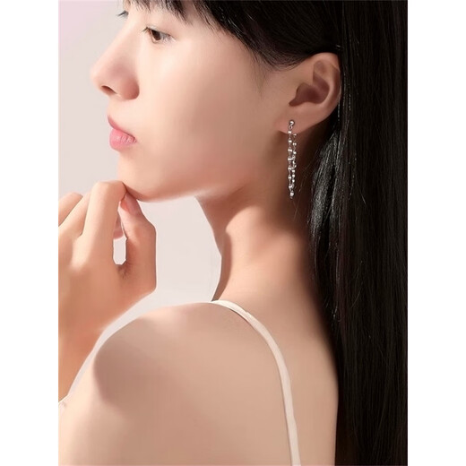 Nilan Fat Donglai same style pt950 platinum ear wire PT950 lip chain earrings for women ins long chain Korean design white
