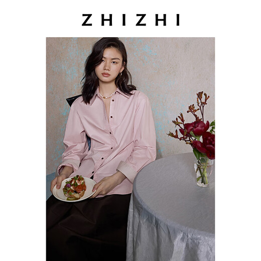 致知ZHIZHI 百宝妆 收腰微撞色细节衬衫25年秋季新款通勤显腰细 贝壳粉 M