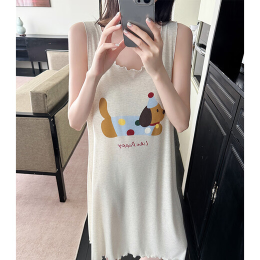 Кроме того, Modal Nightgown for Women's Summer Sumveless Vestend Vest 2025 Новый высококачественный ощущение пижамы на открытом воздухе и домашней одежды A671 красочный щенок XL XL