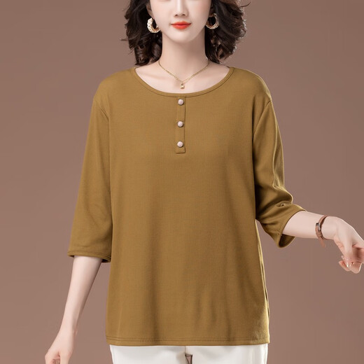Giordano light luxury middle-aged and elderly base shirt for women new spring and summer large size women's clothing for middle-aged mothers loose middle-sleeved seven pajamas top mustard yellow ksp-6196 model 10XL l suitable for 100-115Jin [Jin equals 0.5 kg]