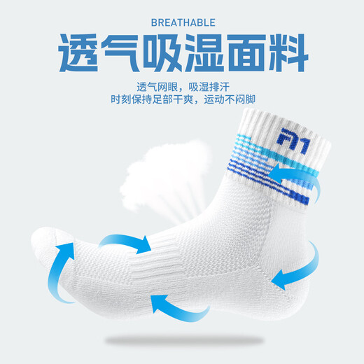 TAAN泰昂男款加厚毛巾底中筒羽毛球袜子T513混色3双装