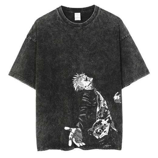 Juvia Jujutsu Kaisen Retro-Wäsche und altes T-Shirt Harajuku Gojo Erleuchtung S trendy Top B691 Waschen s
