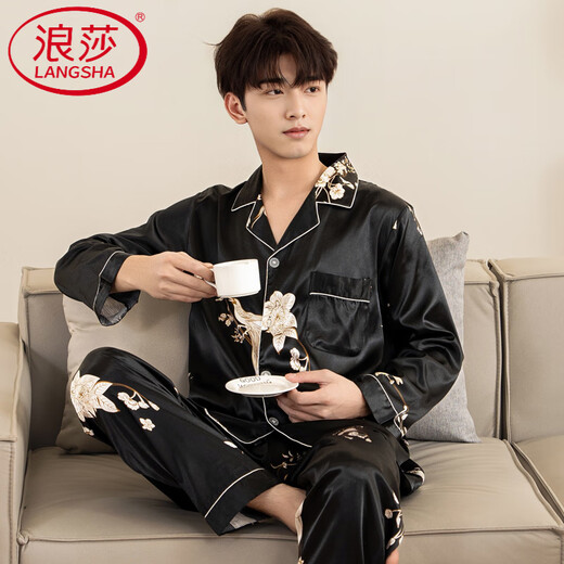 Langsha (Langsha) Primavera y otoño Pajamas Hielo de manga larga Hielo Real Seda delgada Carretera Luz de verano de lujo M6627 L [-140Jin [Jin iguala 0.5 kg]]]
