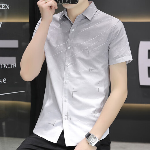 GY雅戈尔冰丝短袖衬衫男士夏季款渐变色休闲衬衣半袖方领寸衫百搭帅 844绿色 XL