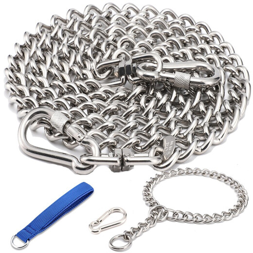 Wanlian stainless steel traction rope, dog chain collar, dog walking rope, anti-biting, continuously lengthening small and medium-sized large dog traction rope, dog leash collar, P chain, golden retriever, German shepherd, large (60 80 Jin Jin equals 0.5 kg for dogs) 304 high-strength stainless steel 2 meters total length