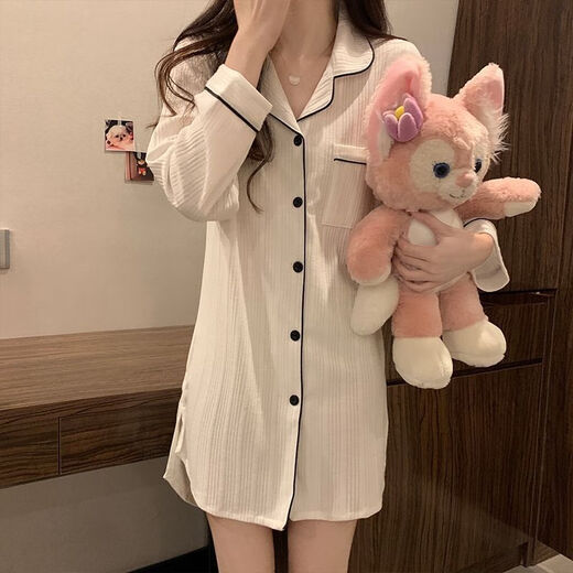 姿伟祺长袖睡裙女小个子家居服感2025 681#雅白色翻领裙(版) 175 L (95-110斤)