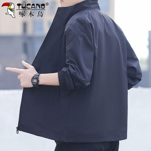 Woodpecker (TUCANO) Jacket Men's Spring and Autumn Work Jacket Men's Outdoor Stand Collar Casual Windproof Loose Charge Top Black XL