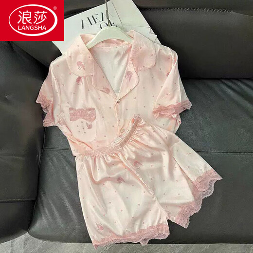 LangSha (LangSha) cool lace ice silk pajamas short-sleeved shorts for summer pajamas for women can wear casual and comfortable two-piece set thin style 9207# L [Suggested 100-115 Jin [Jin equals 0.5 kg]]