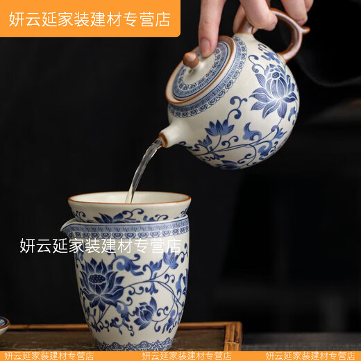 
CLCEY optimized Ru Kiln Blue and White Tea Set Set 2024 household tea brewing device light luxury tea cup lid bowl gift box upgrade 927 upgrade 9214 mutton fat Yujiangshan sauté-----------------------------------------------------------------------------------------------------------------------------------------------------------------------------------------------------