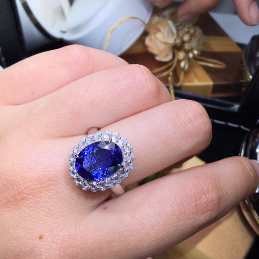 Shien 18k gold inlaid natural oval 5A tanzanite ring for men and women, Valentine's Day birthday gift