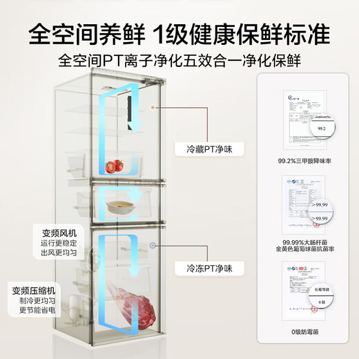 Midea 271 liter three-door refrigerator white three-door household small refrigerator first-class energy efficiency air-cooled rental small refrigerator MR-283WTPZE trade-in national subsidy